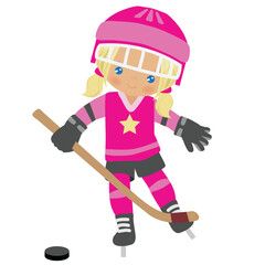 Cute girl hockey player vector cartoon illustration