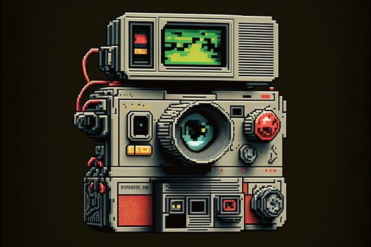 Pixel art old photo camera, item in retro style for 8 bit game