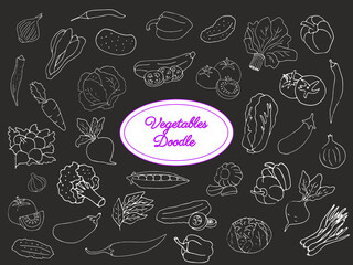 hand-drawn vegetable doodles icon set, fresh vegetable background for your design, isolated, vector illustration