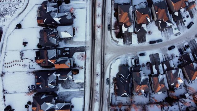 Drone footage of Calgary's snow during a beautiful winter sunrise