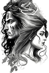 Lord Shiva and Parvati illustration, Maha Shiva ratri illustration, illustration of lord shiva and Parvati, Hindu god illustration 