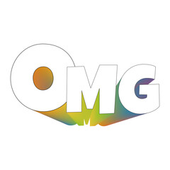 Omg text. Cute card  white text  rainbow colors shadow.  Lettering on white background isolated vector