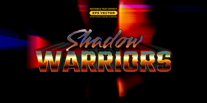 Shadow warriors editable text effect retro style with vibrant theme concept for trendy flyer, poster and banner template promotion