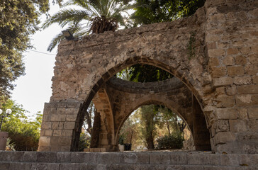 Fototapeta na wymiar Decorative stone arch in the old city of Jaffa, in Tel Aviv - Yafo city, Israel