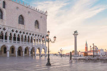 Fototapeta premium Beautiful view of the Doge's Palace and St. Mark's column on Piazza San Marco in Venice, Italy