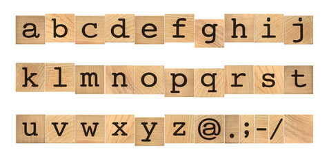 切り抜きで使える、木製アルファベットの小文字タイプライターフォント