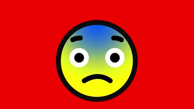 絵文字風　青ざめた顔で汗をかきながら驚いた表情で話し続けるループアニメーション　背景赤