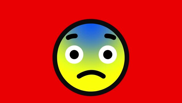 絵文字風　青ざめた顔　驚いた表情で話し続けるループアニメーション　背景赤
