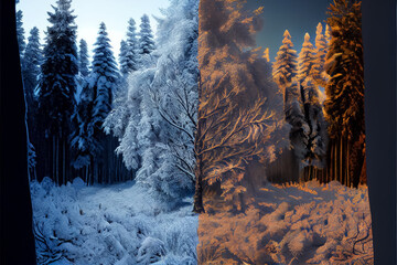 seasonal change autumn, winter, spring and summer landscapes . AI