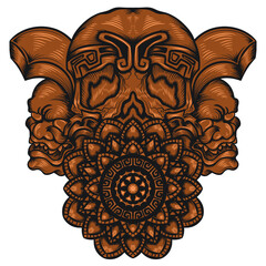 skull illustration with mandala ornament for t-shirts design drawing