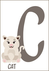 Alphabet cards for kids. Educational ABC card for preschool education with animals and letters vector illustration set. Cards with cute characters and English words in alphabetical order.