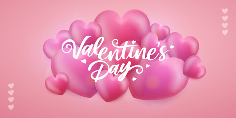 Realistic 3d Heart shaped valentine day vector pink background