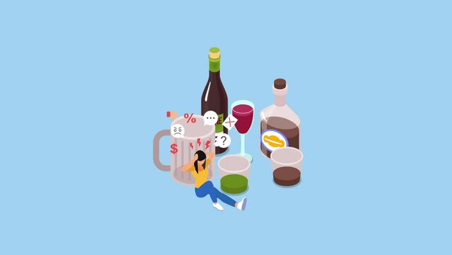 Alcohol abuse and addiction 3d animation
