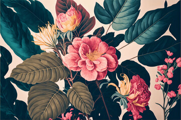 Enhanced Botanical Floral Background Created with Generated AI Technology