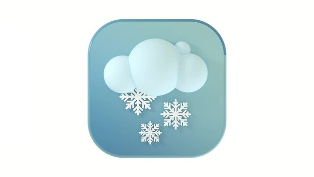 3D snow cloud icon on a gray button on a white background with a smooth 4K animation cycle. 3D Illustration