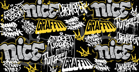 Abstract graffiti art background with scribble throw-up and tagging hand-drawn style. Street art graffiti urban theme for prints, patterns, banners, and textiles in vector format.