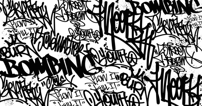Abstract graffiti art background with scribble throw-up and tagging hand-drawn style. Street art graffiti urban theme for prints, patterns, banners, and textiles in vector format.