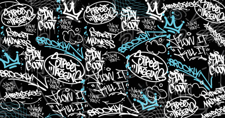 Abstract graffiti art background with scribble throw-up and tagging hand-drawn style. Street art graffiti urban theme for prints, patterns, banners, and textiles in vector format.