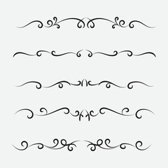 Set of ornamental filigree flourishes and thin dividers. Classical vintage elements, vector illustration