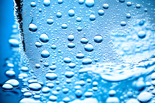 water drops on blue, clean, clear, cold, photography, Generative AI