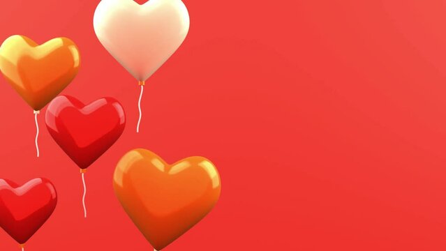 3d animation of a heart-shaped balloon floating on the left side with a red background
