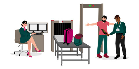 Airport baggage security scan portal flat vector