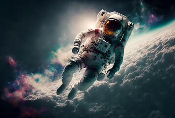 Astronaut Floating in Space - obrazy, fototapety, plakaty