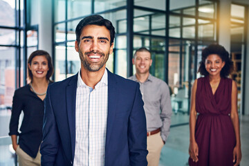 Business people, CEO and team portrait with diversity, businessman leader, smile and happy in...