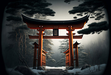 A Symbol of the Sacred - A Torii Gate at the Entrance of a Shinto Shrine