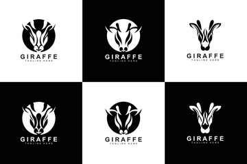 Giraffe Logo Design, Giraffe Head Vector Silhouette, High Neck Animal, Zoo, Tattoo Illustration, Product Brand