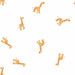 Beautiful simple seamless pattern with watercolor hand drawn cute safari giraffe animal. Stock illustration. For baby.