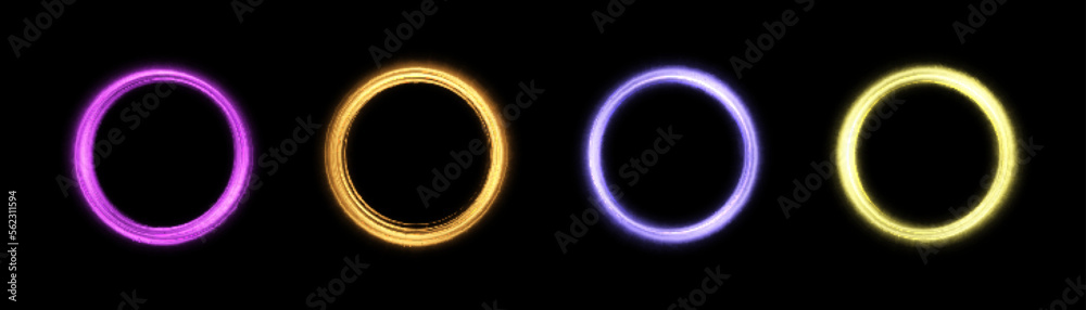 Aufkleber Light gold circle. Round golden line light effect. Glowing golden circle with neon effect. PNG frame for web design and illustrations vector