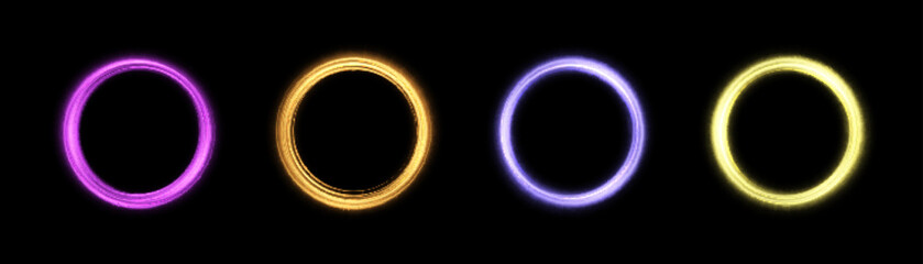 Light gold circle. Round golden line light effect. Glowing golden circle with neon effect. PNG frame for web design and illustrations vector