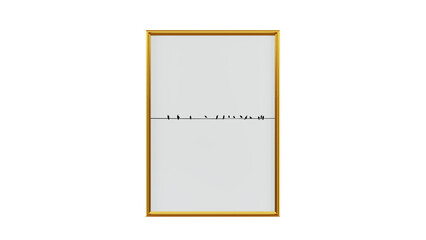 Little birds hold on rope line fill in black color picture on gold square frame tiny edge 3D rendering