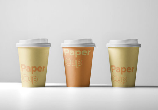 Three Paper Cup Mockup WIth Lids