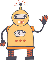 robot hand drawn in doodle style. cartoon character for kids room decor and clothes.