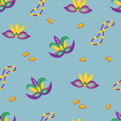 Seamless pattern Mardi Gras carnival. Design for fabric, textile, wallpaper, packaging.	