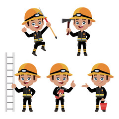 Firefighter with different poses