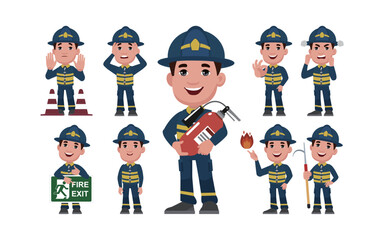 Firefighter with different poses