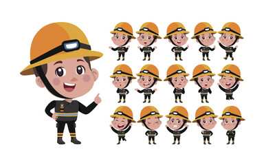 Firefighter with different poses
