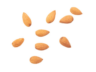 Almond nuts isolated on white background.