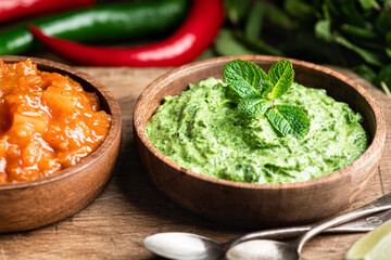 Chutney, traditional dish of indian cuisine, selective focus