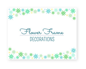 花のイラストフレーム_グリーン&ブルー（上下フレーム）