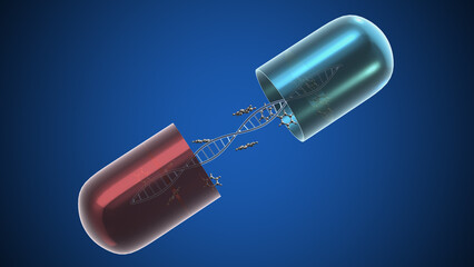 Pill with molecular structure and DNA	
