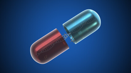 Pill with molecular structure and DNA	
