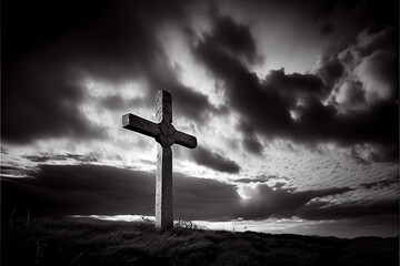 Cross with dramatic sky. generative ai