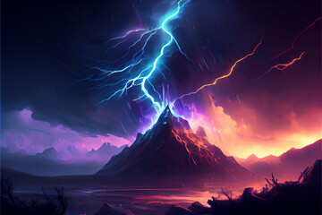 Fantasy thunderstrike background. generative ai