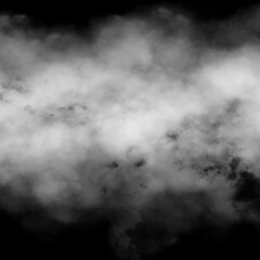 Fototapeta premium Cloud, fog, or smoke isolated on black background. Royalty high-quality free stock photo image of white cloudiness, clouds, mist or smog overlays on black backgrounds. Copy space for design
