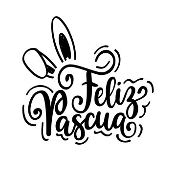 Feliz Pascua. Happy Easter in Spanish with bunny
