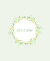 Floral circle frame with love. light green isolated background for your design, cards, invitation, Valentine's-Day